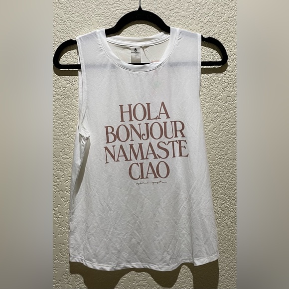 Spiritual Gangster NWT White Graphic Tank Top Namaste Active Muscle Tee Size M - Picture 3 of 6